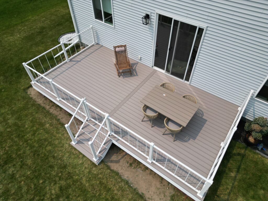 TimberTech Decking Color: Brownstone, Railing: Westbury White VertiCable