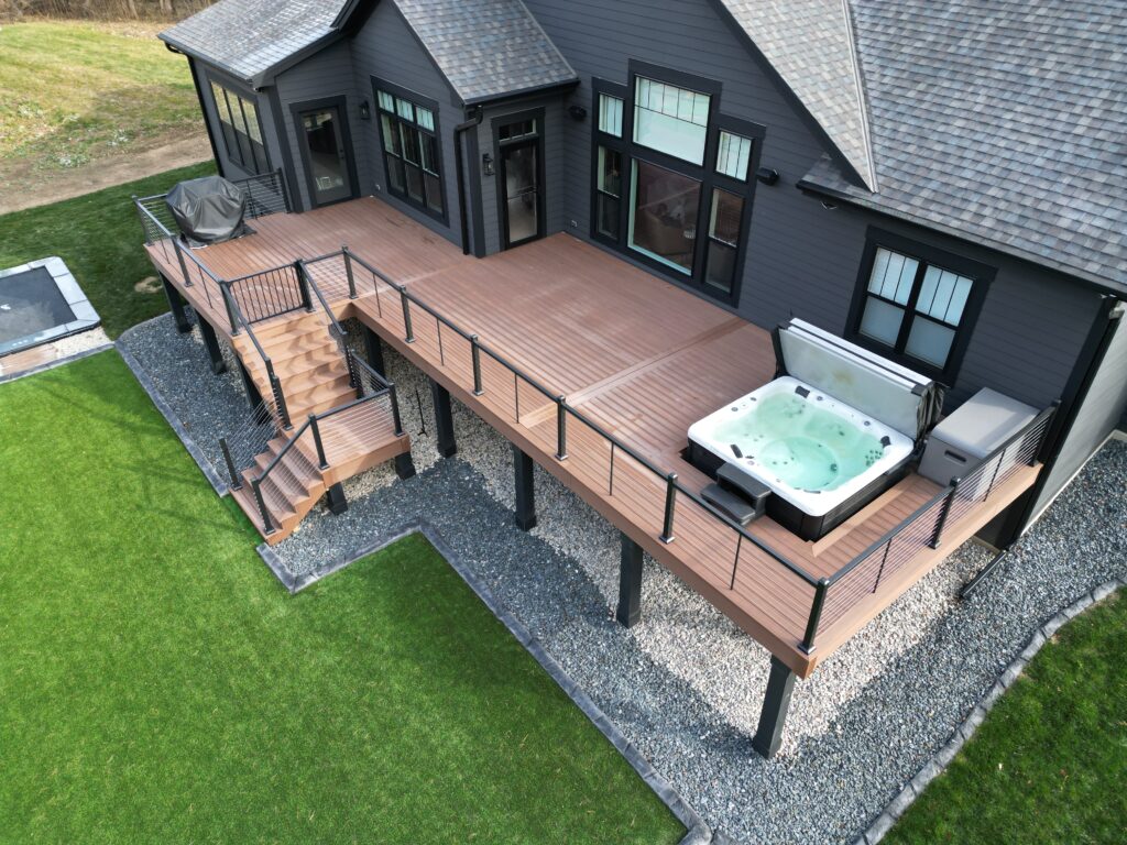 TimberTech Decking, Color: Mahogany, Railing: Timbertech Horizontal Cable Railing